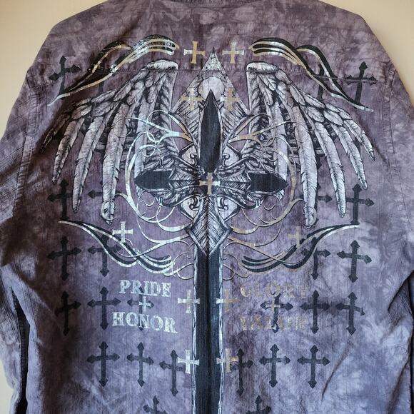 Helix Graphic Long Sleeve Button Up Shirt Mens Size XL Purple Cross Pride Honor - Picture 8 of 15